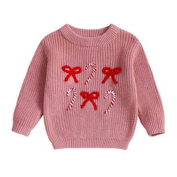 MQTIME  -  Adorable Toddler Girl Christmas Sweaters with Festive Reindeer and Snowflake Embroidery Long Sleeve Round Neck Toddler